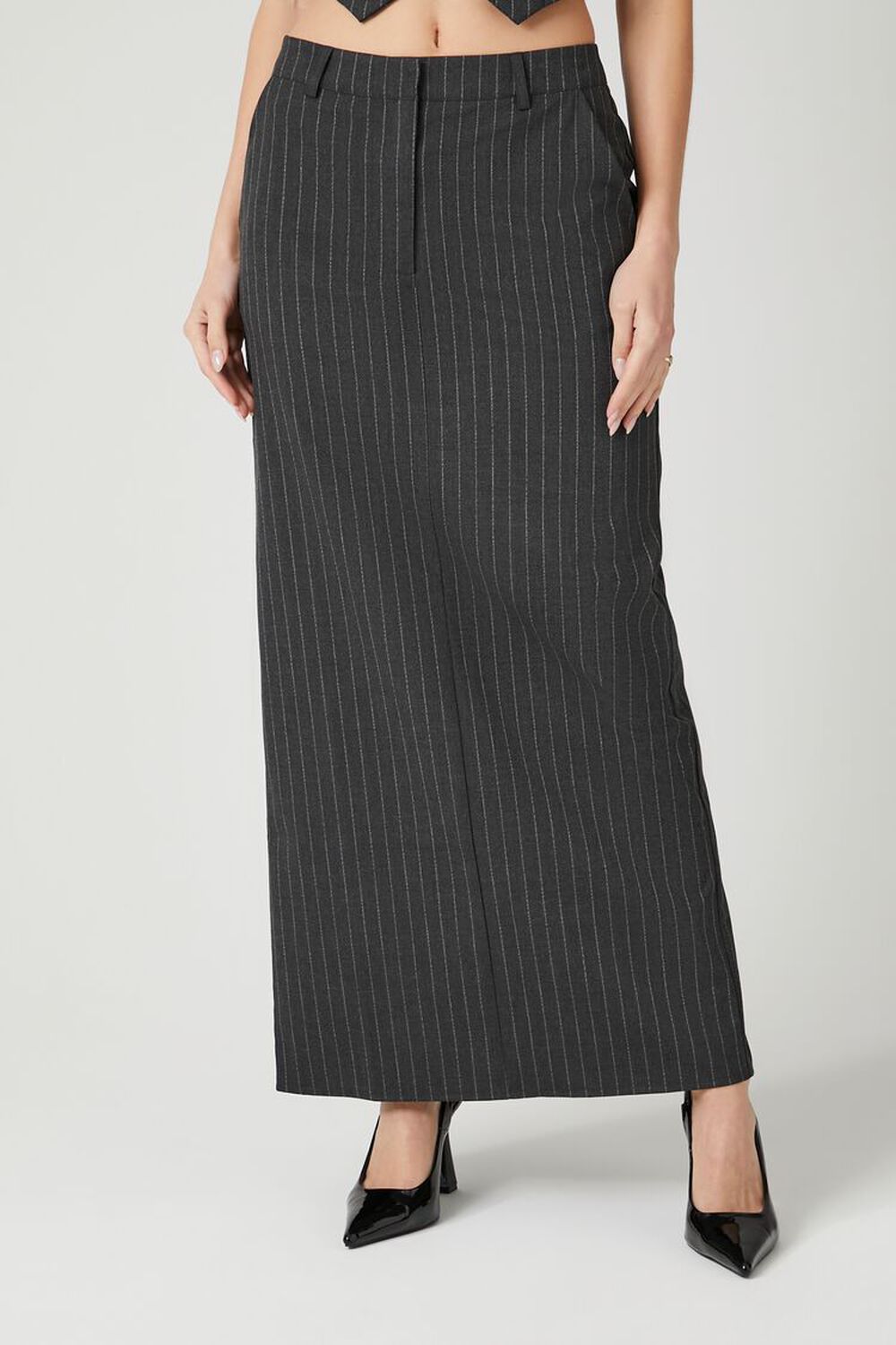 Pinstriped Straight Maxi Skirt